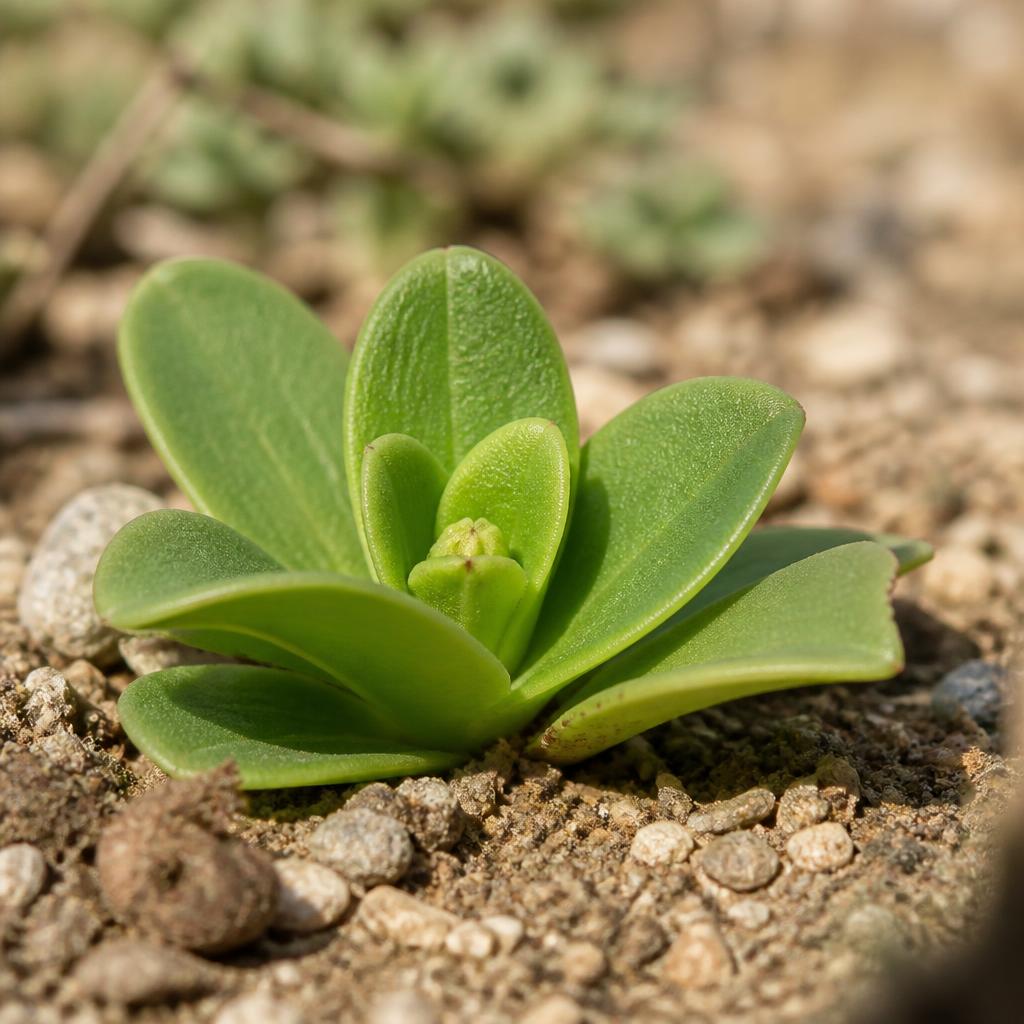 A young kanna succulent growing in dry sandy Southern African soil